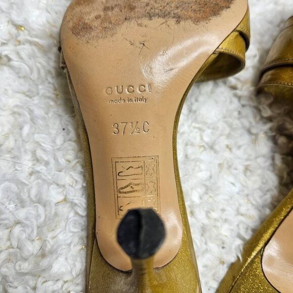 Gucci Gold Glitter Patent Leather Open Toe Slide Heeled Sandals size 37.5‎ - Picture 11 of 12